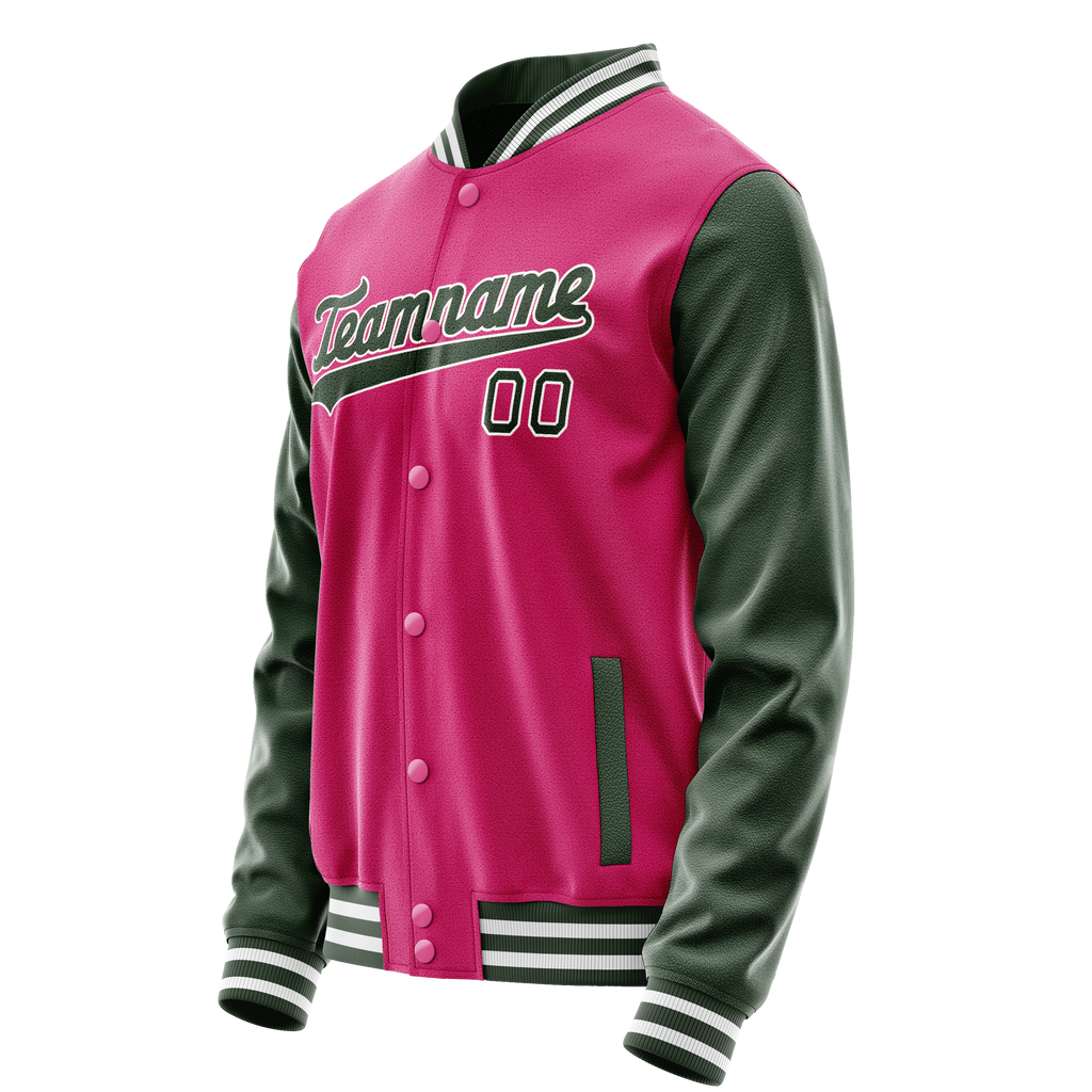 Custom Pink Kelly-Green Solid Color Varsity Letterman Jacket