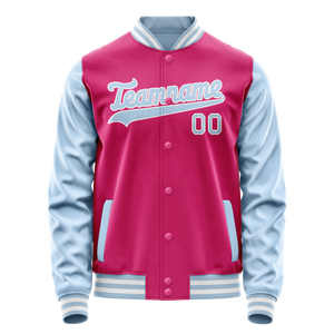 Custom Pink Light-Blue Solid Color Varsity Letterman Jacket