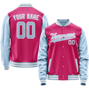 Custom Pink Light-Blue Solid Color Varsity Letterman Jacket