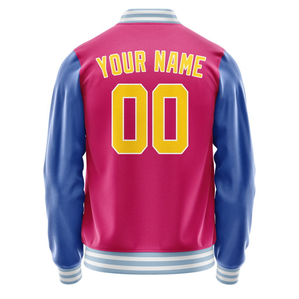 Custom Pink Light-Blue Solid Color Varsity Letterman Jacket
