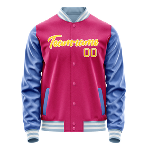 Custom Pink Light-Blue Solid Color Varsity Letterman Jacket