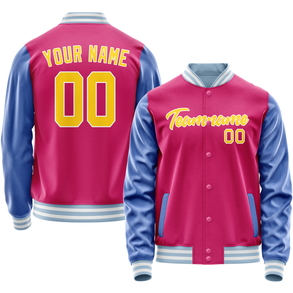 Custom Pink Light-Blue Solid Color Varsity Letterman Jacket