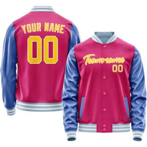 Custom Pink Light-Blue Solid Color Varsity Letterman Jacket