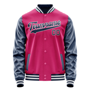 Custom Pink Navy Solid Color Varsity Letterman Jacket