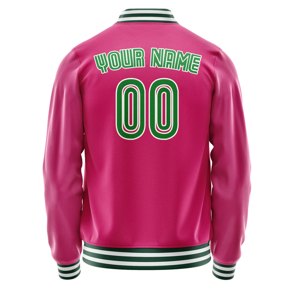 Custom Pink Neon-Green Solid Color Varsity Letterman Jacket