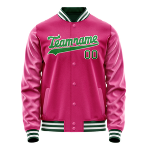 Custom Pink Neon-Green Solid Color Varsity Letterman Jacket