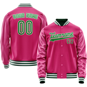 Custom Pink Neon-Green Solid Color Varsity Letterman Jacket