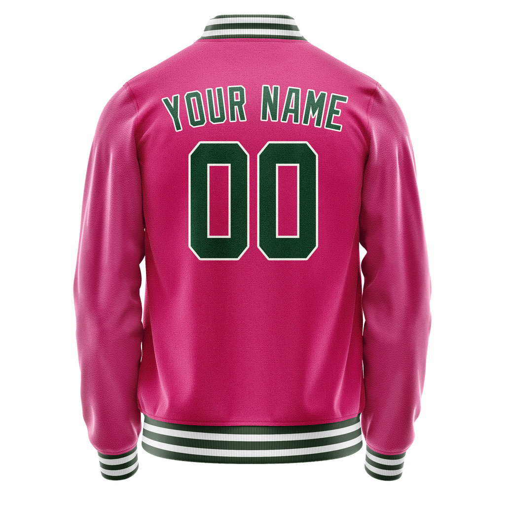 Custom Pink Kelly-Green Solid Color Varsity Letterman Jacket