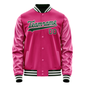 Custom Pink Kelly-Green Solid Color Varsity Letterman Jacket
