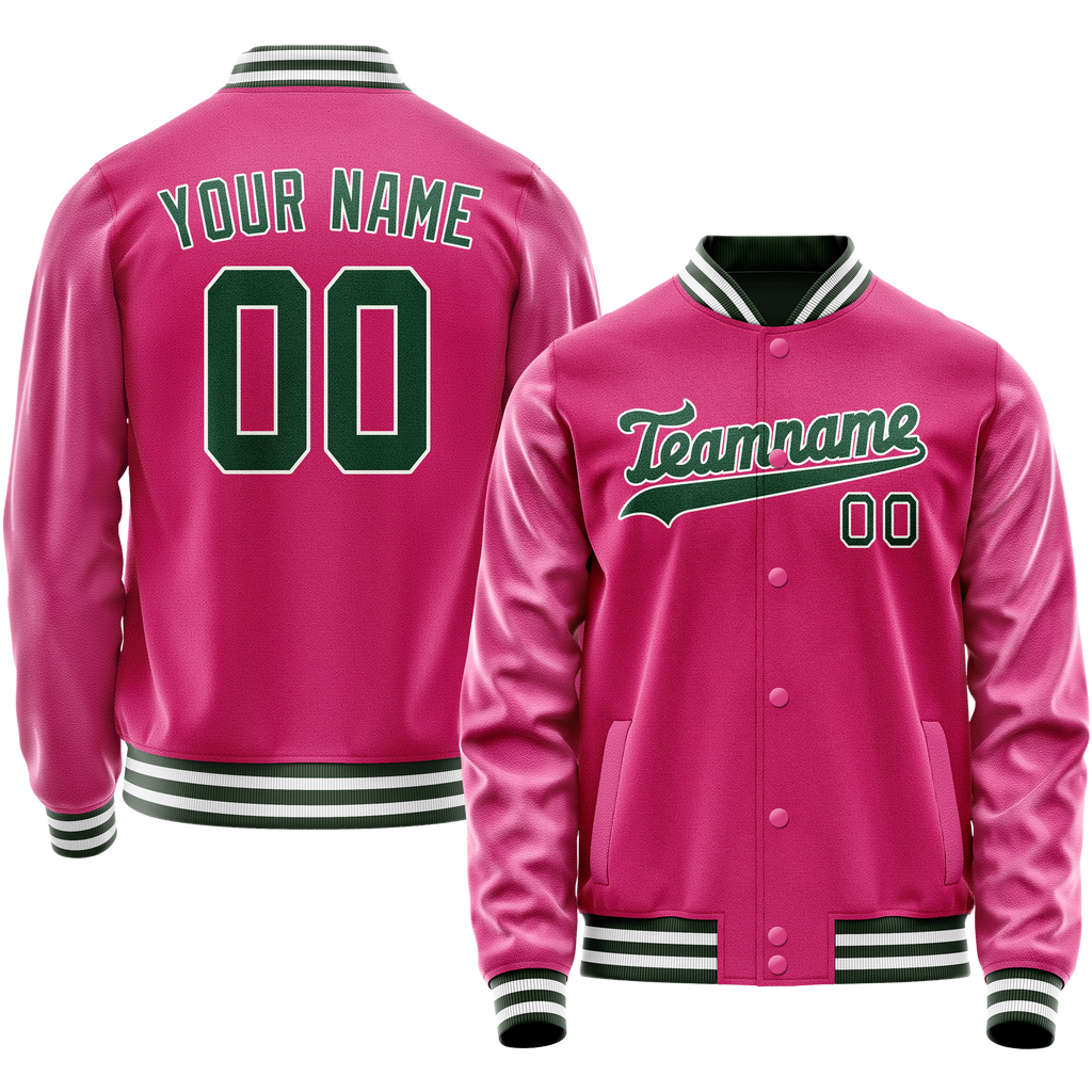 Custom Pink Kelly-Green Solid Color Varsity Letterman Jacket