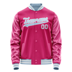 Custom Pink Light-Blue Solid Color Varsity Letterman Jacket