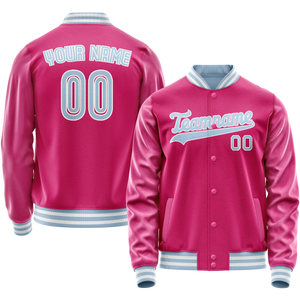 Custom Pink Light-Blue Solid Color Varsity Letterman Jacket