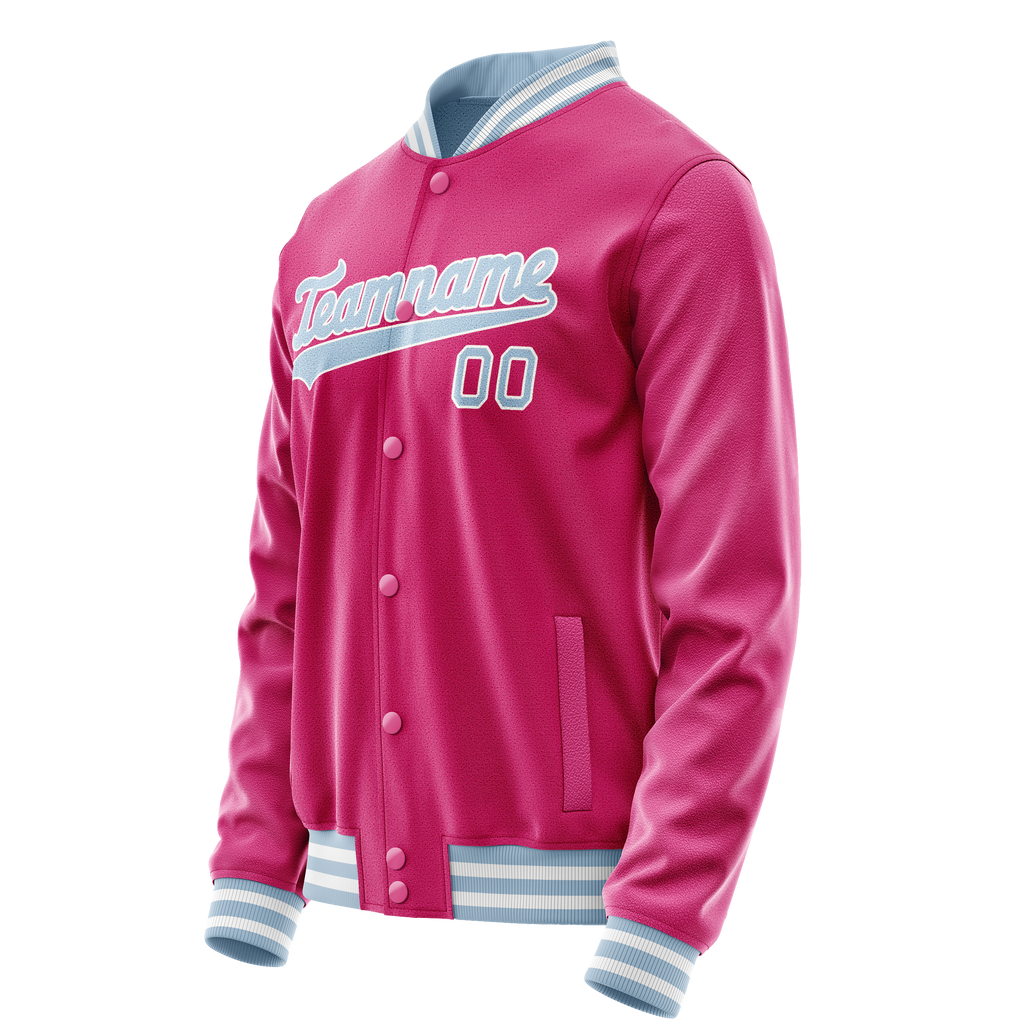 Custom Pink Light-Blue Solid Color Varsity Letterman Jacket