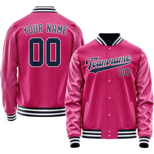 Custom Pink Navy Solid Color Varsity Letterman Jacket