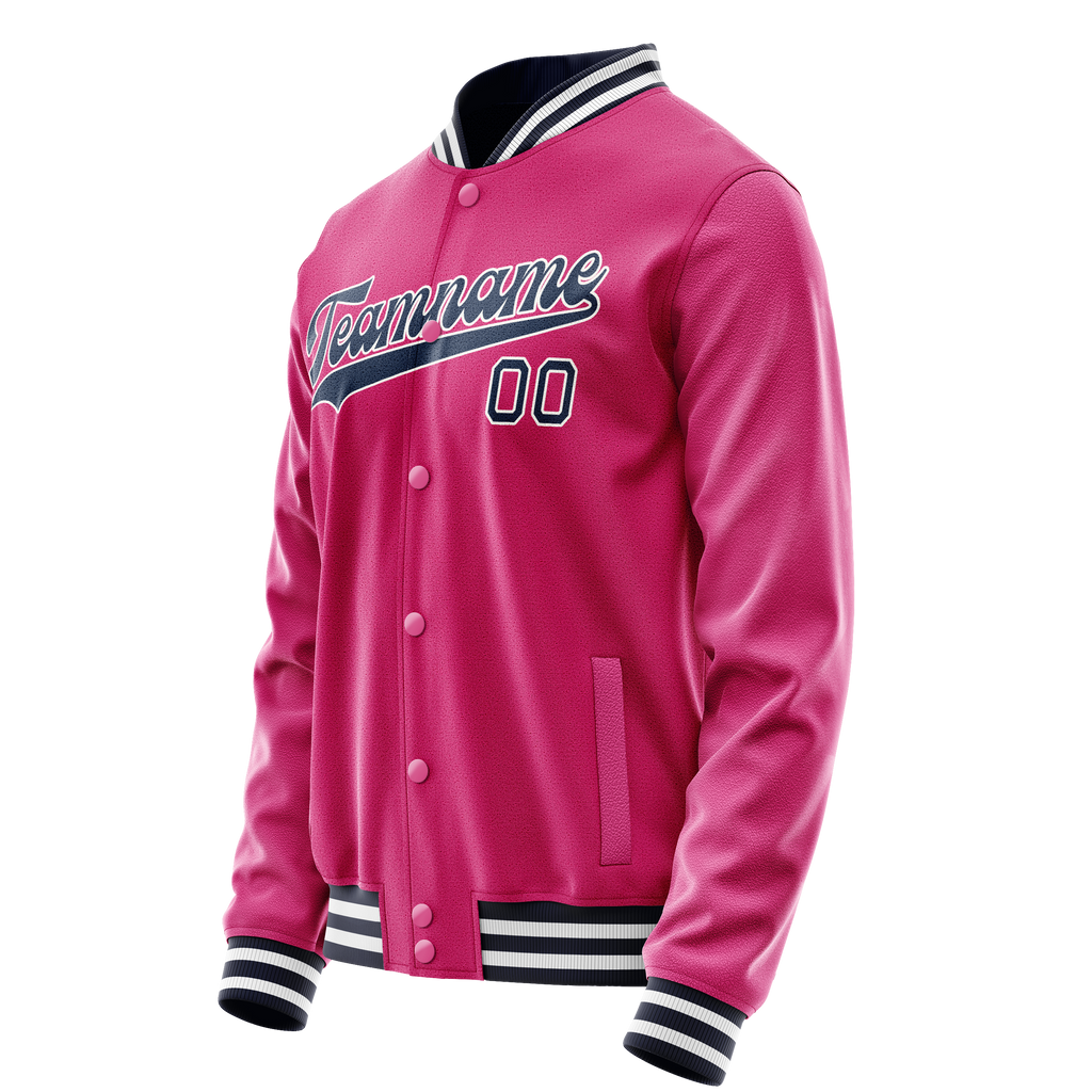 Custom Pink Navy Solid Color Varsity Letterman Jacket