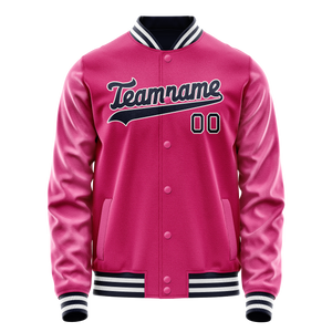 Custom Pink Black Solid Color Varsity Letterman Jacket