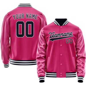 Custom Pink Black Solid Color Varsity Letterman Jacket
