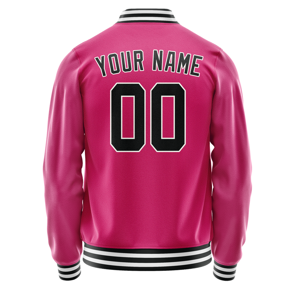 Custom Pink Black Solid Color Varsity Letterman Jacket