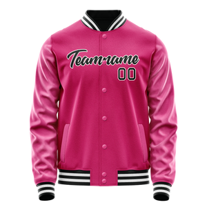 Custom Pink Black Solid Color Varsity Letterman Jacket