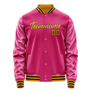 Custom Pink Old-Gold Solid Color Varsity Letterman Jacket
