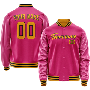 Custom Pink Old-Gold Solid Color Varsity Letterman Jacket