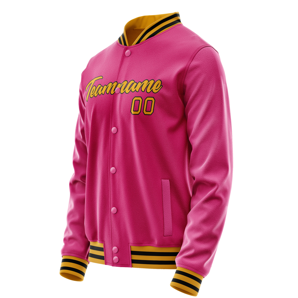Custom Pink Old-Gold Solid Color Varsity Letterman Jacket