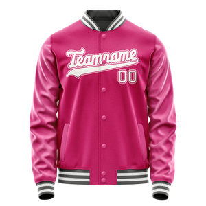 Custom Pink White Solid Color Varsity Letterman Jacket