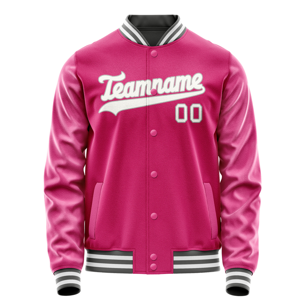 Custom Pink Gray Solid Color Varsity Letterman Jacket