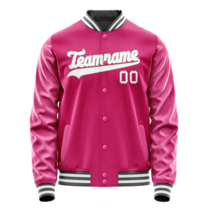 Custom Pink Gray Solid Color Varsity Letterman Jacket