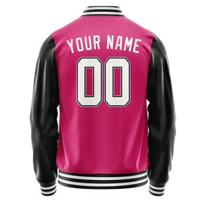Custom Pink Black Solid Color Varsity Letterman Jacket