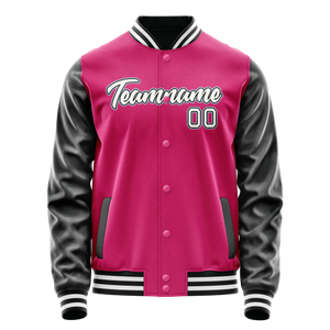 Custom Pink Black Solid Color Varsity Letterman Jacket