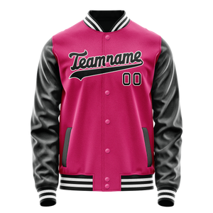 Custom Pink Black Solid Color Varsity Letterman Jacket
