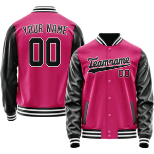 Custom Pink Black Solid Color Varsity Letterman Jacket