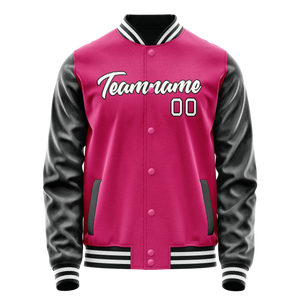 Custom Pink Black Solid Color Varsity Letterman Jacket