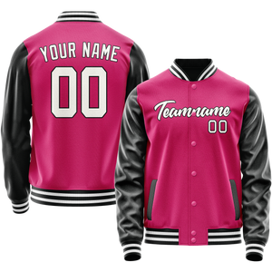 Custom Pink Black Solid Color Varsity Letterman Jacket