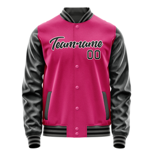 Custom Pink Black Solid Color Varsity Letterman Jacket
