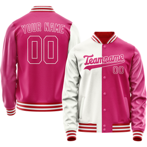 Custom Pink White Split Varsity Letterman Jacket