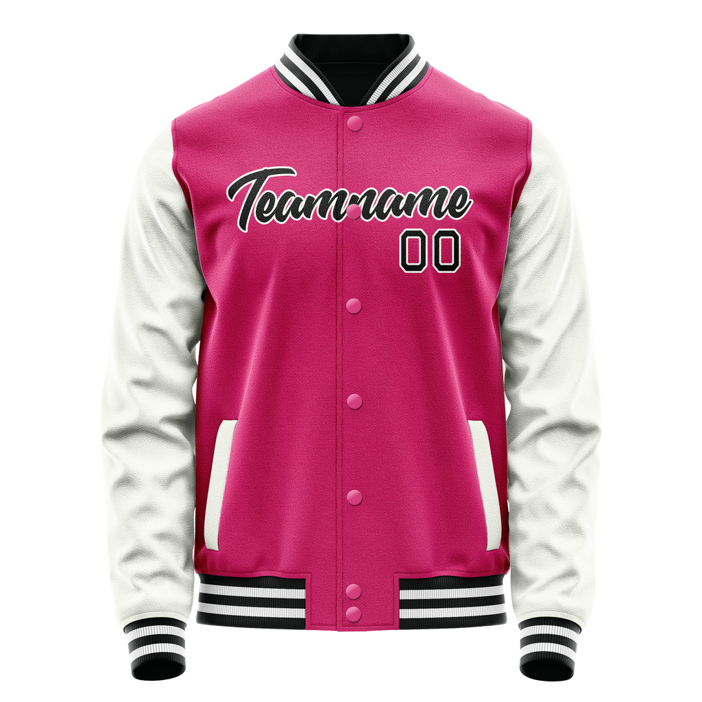 Custom Pink White Solid Color Varsity Letterman Jacket