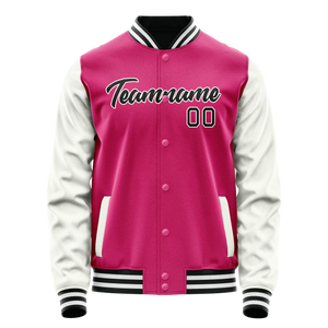 Custom Pink White Solid Color Varsity Letterman Jacket