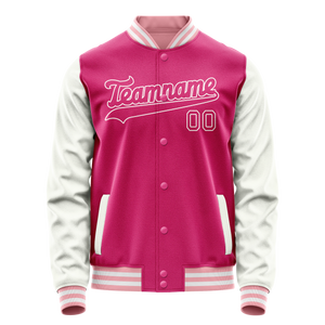 Custom Pink White Solid Color Varsity Letterman Jacket