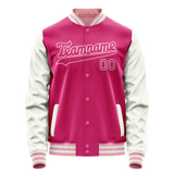 Custom Pink White Solid Color Varsity Letterman Jacket