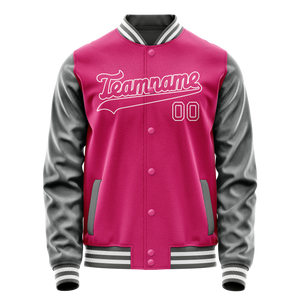 Custom Pink Gray Solid Color Varsity Letterman Jacket