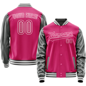 Custom Pink Gray Solid Color Varsity Letterman Jacket
