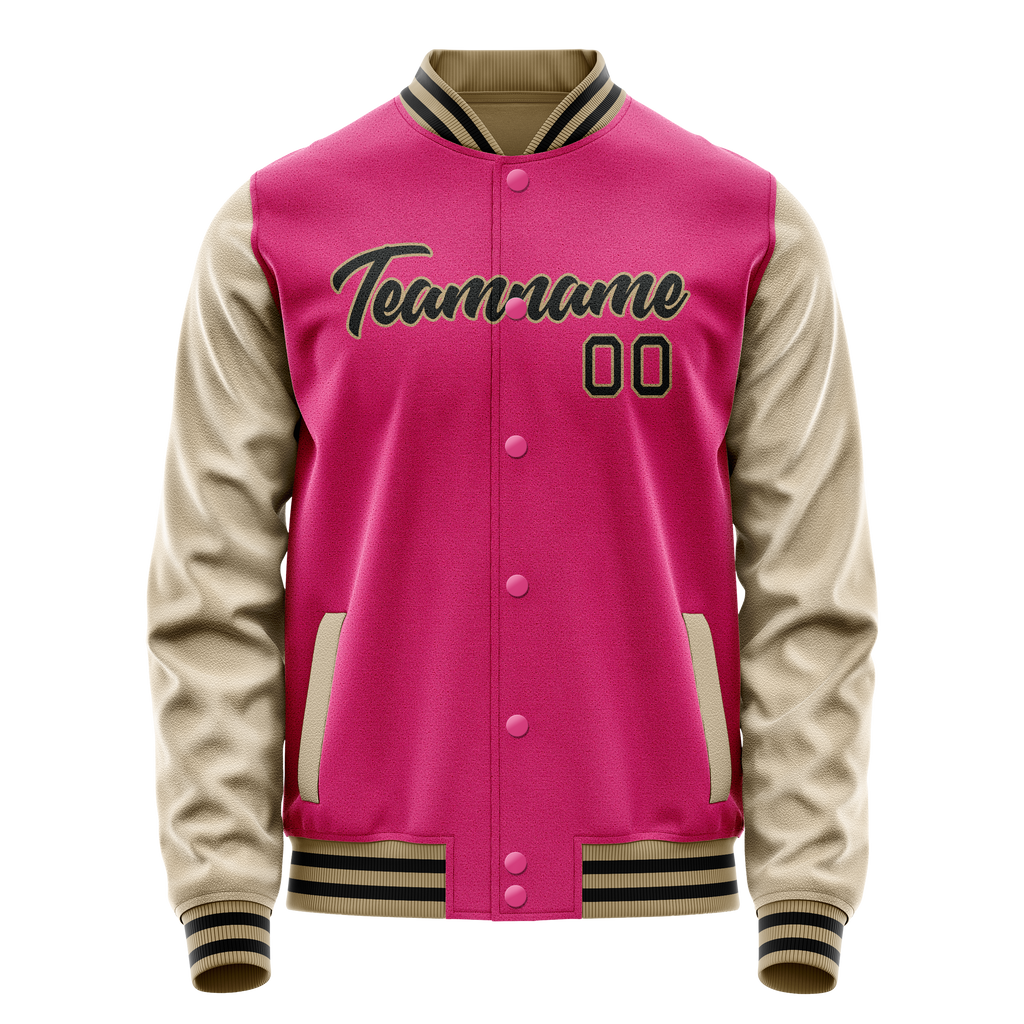 Custom Pink Cream Solid Color Varsity Letterman Jacket