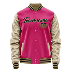 Custom Pink Cream Solid Color Varsity Letterman Jacket