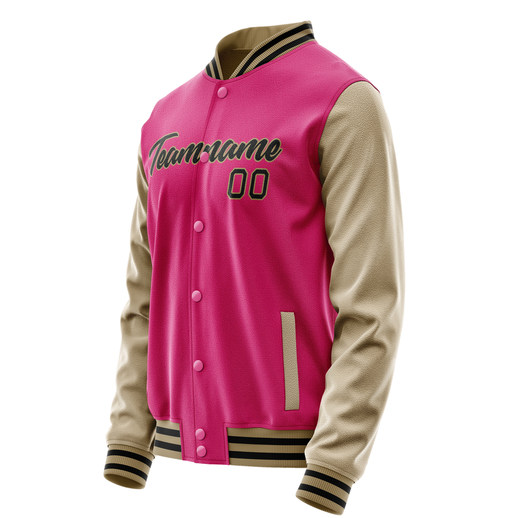 Custom Pink Cream Solid Color Varsity Letterman Jacket