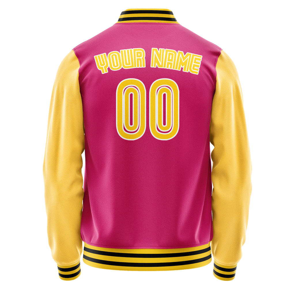 Custom Pink Gold Solid Color Varsity Letterman Jacket