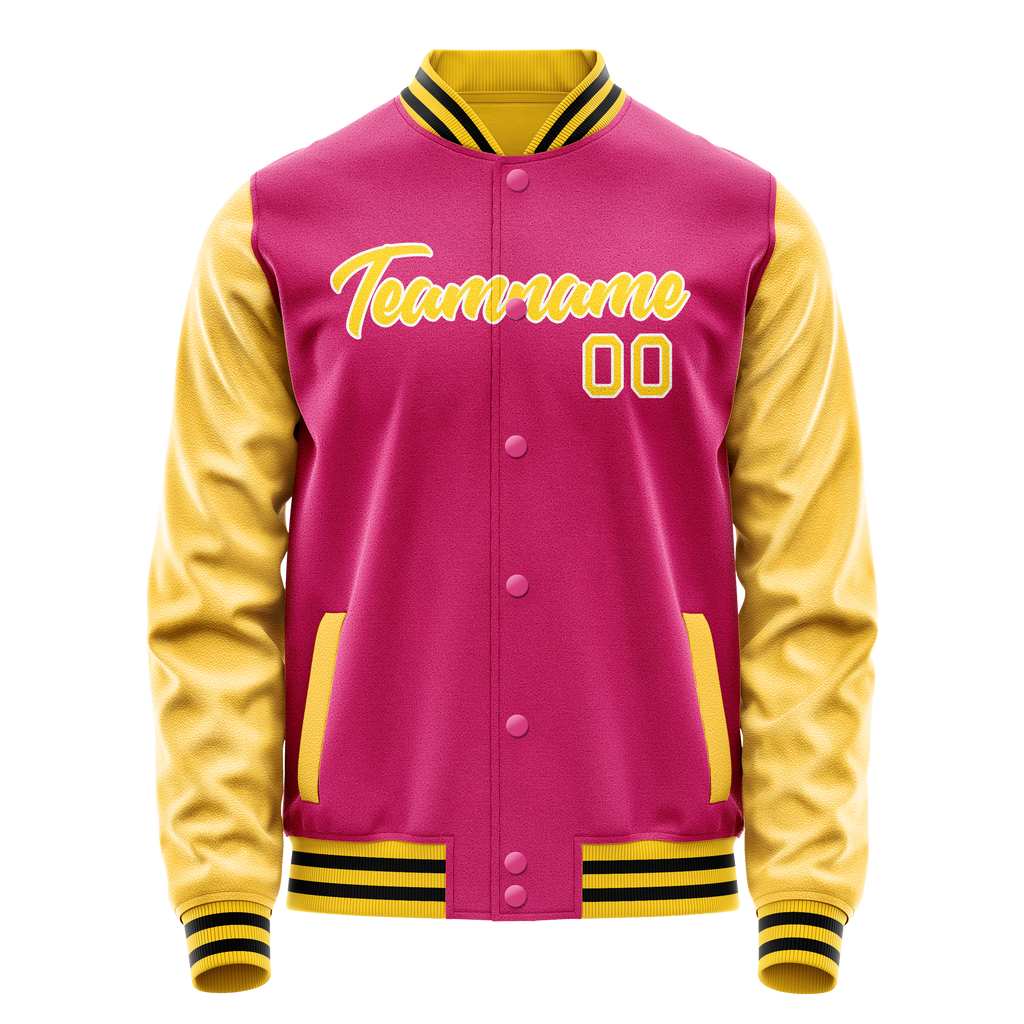 Custom Pink Gold Solid Color Varsity Letterman Jacket