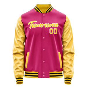 Custom Pink Gold Solid Color Varsity Letterman Jacket