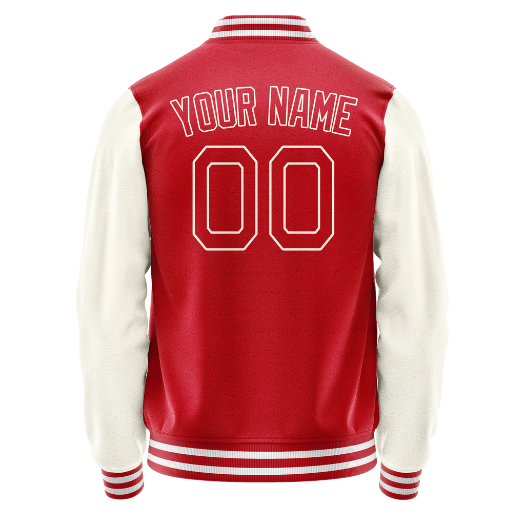 Custom Red Cream Solid Color Varsity Letterman Jacket